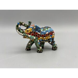 Mosaic‎ ELEPHANT Figurine Trunk Up 3.5" Multicolored